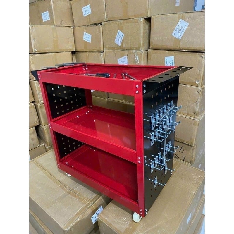 Kệ đựng đồ nghề dụng cụ 3 tầng sơn mạ tĩnh điện có giá treo dụng cụ kèm 20 móc treo