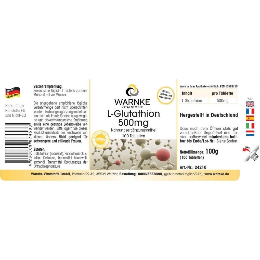 warnke l glutathione 500mg Viên uống trắng da Warnke L-Glutathione 500mg Đức, hộp 100 viên - The  Senses