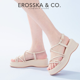[Erosska] - Giày sandal nữ đế xuồng phối dây quai mảnh thiết kế basic màu nude cao 6cm - SB014.