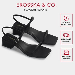 Erosska - Giày sandal cao gót nữ hở mũi quai mảnh gót vuông cao 4cm màu đen - EM079