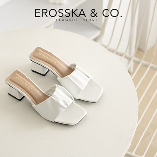 Erosska - Dép cao gót nữ mũi vuông quai ngang nhún sang trọng cao 5cm màu kem - EM099