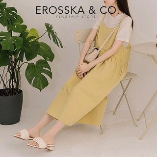 Erosska - Dép cao gót nữ mũi vuông quai ngang nhún sang trọng cao 5cm màu kem - EM099