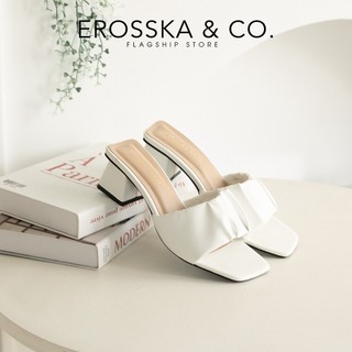 Erosska - Dép cao gót nữ mũi vuông quai ngang nhún sang trọng cao 5cm màu kem - EM099