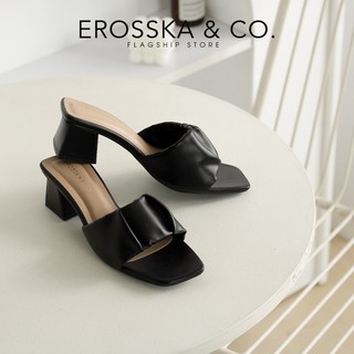 Erosska - Dép cao gót nữ mũi vuông quai ngang nhún sang trọng cao 5cm màu kem - EM099