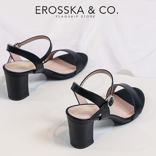 Erosska - Giày sandal nữ thời trang gót vuông kiểu dáng đơn giản màu đen cao 7cm - EB066