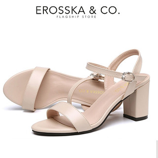 Erosska - Giày sandal nữ thời trang gót vuông kiểu dáng đơn giản màu đen cao 7cm - EB066