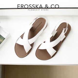Erosska - [Form nhỏ tăng 1 size] Sandal đế bệt thời trang nữ quai đan chéo màu trắng - SE001
