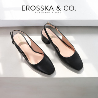 Erosska - Giày cao gót slingback mũi vuông kiểu dáng basic gót vuông vững chắc màu đen _ EL013