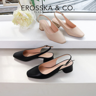 Erosska - Giày cao gót slingback mũi vuông kiểu dáng basic gót vuông vững chắc màu đen _ EL013