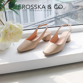 Erosska - Giày cao gót slingback mũi vuông kiểu dáng basic gót vuông vững chắc màu đen _ EL013