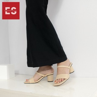 Giày sandal cao gót Erosska mũi vuông phối gót tròn cao 5m màu kem _ EB026