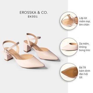 Erosska - Giày cao gót mũi nhọn phối dây hở gót màu nude cao 5cm - EK001