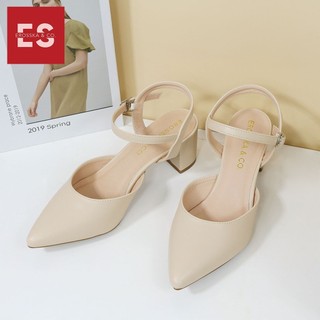 Erosska - Giày cao gót mũi nhọn phối dây hở gót màu nude cao 5cm - EK001