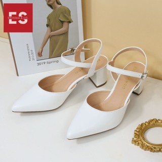 Erosska - Giày cao gót mũi nhọn phối dây hở gót màu nude cao 5cm - EK001