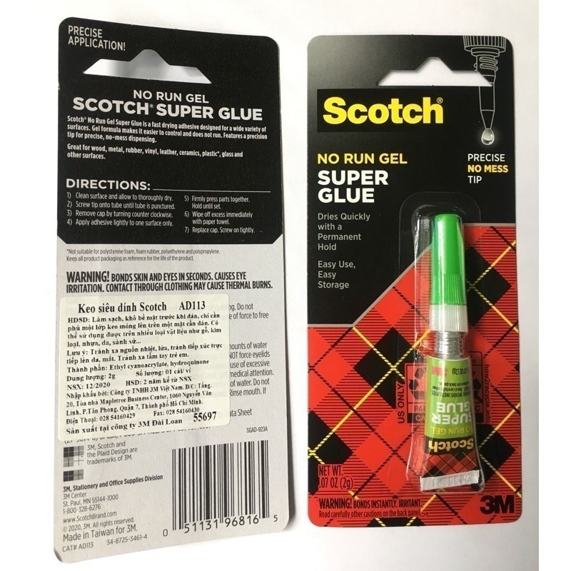 Ảnh Combo 3 Keo dán đa năng 3M™ Scotch®, siêu dính, trong suốt, dạng loãng, mau khô, 2g/ống, Dán được nhiều chất liệu 3