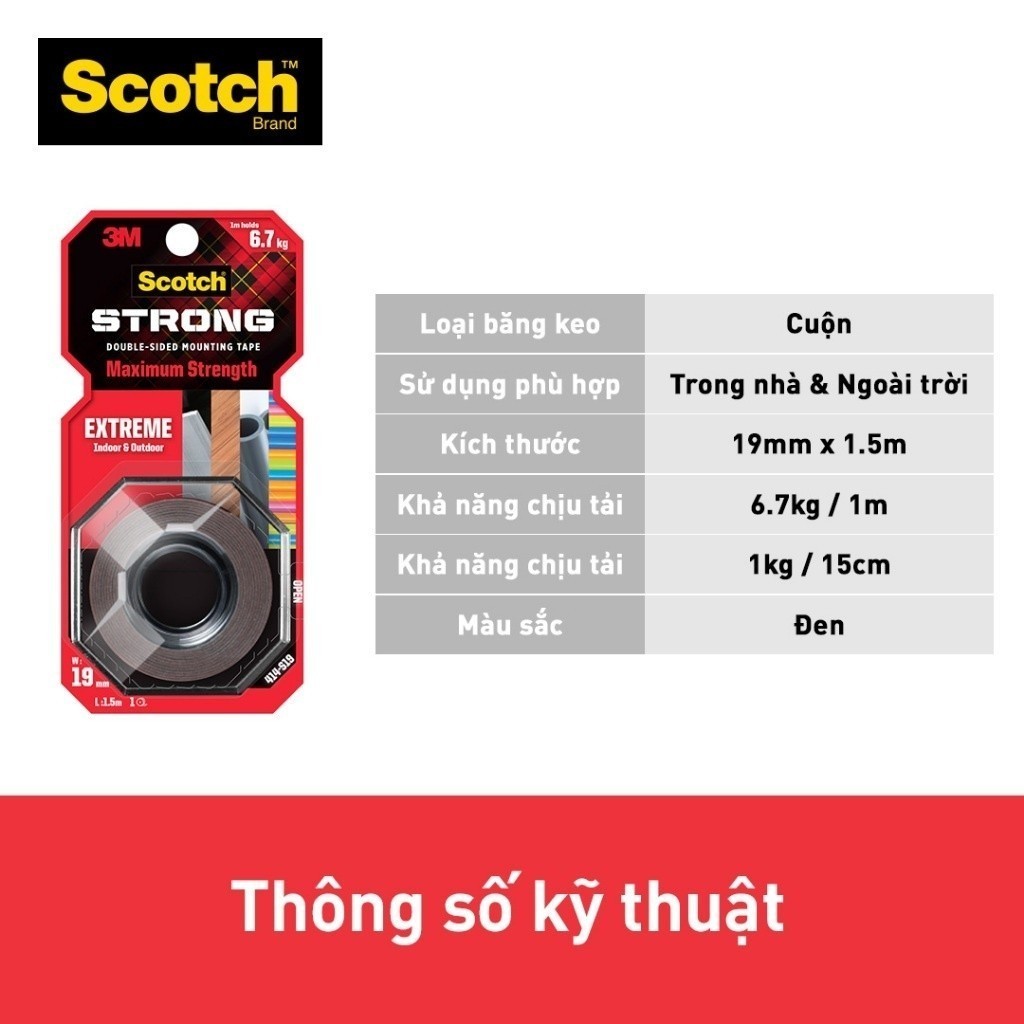 Ảnh Băng keo hai mặt 3M™ Scotch®, siêu dính, độ bền cao, dính tốt trên bề mặt được sơn, 1 cuộn, Dùng trong nhà và ngoài trời 2