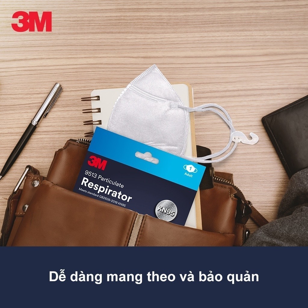 Ảnh Combo Khẩu Trang 3M™ 9513 đạt chuẩn KN95, Ngăn ngừa bụi mịn PM2.5 Trắng/Đen 4
