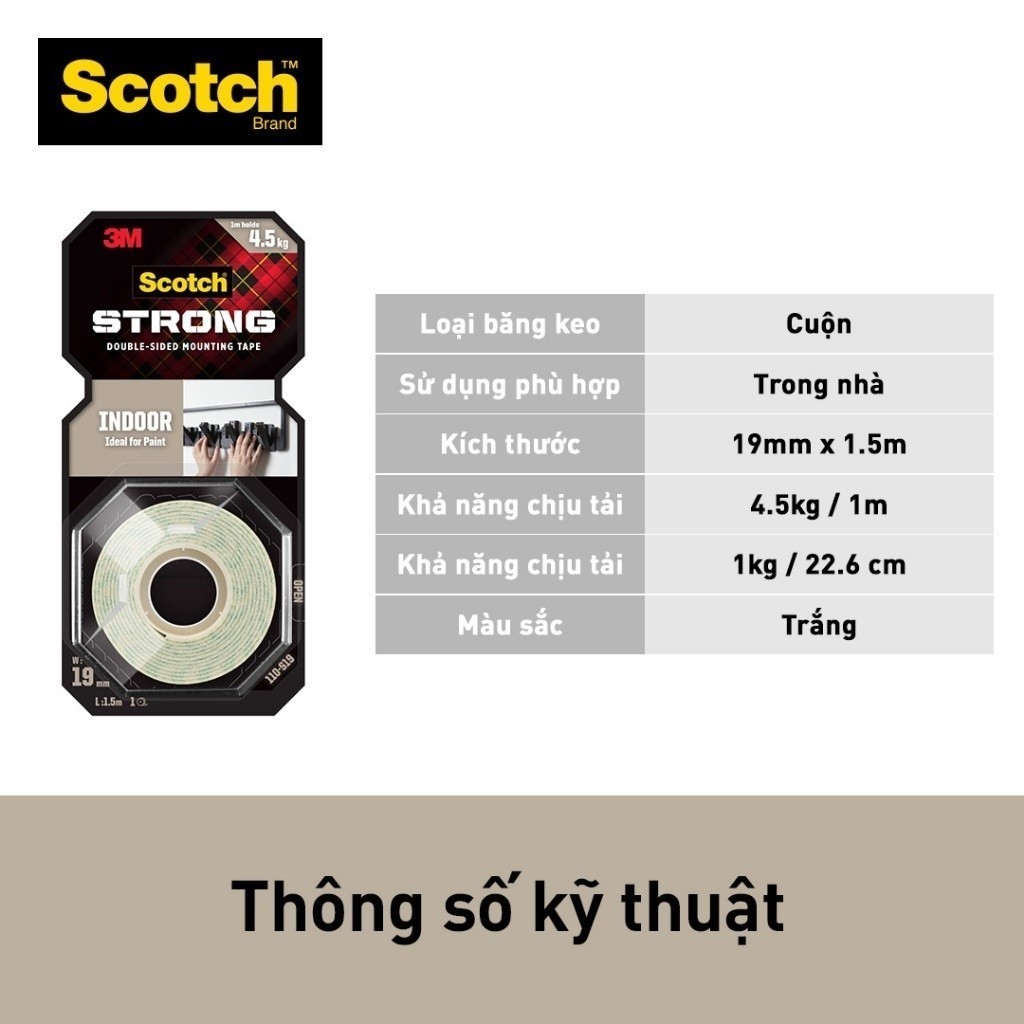 Ảnh Băng keo hai mặt 3M™ Scotch®, siêu dính, độ bền cao, chống tia UV, kéo nhẹ nhàng, 1 cuộn, Dùng trong nhà 3