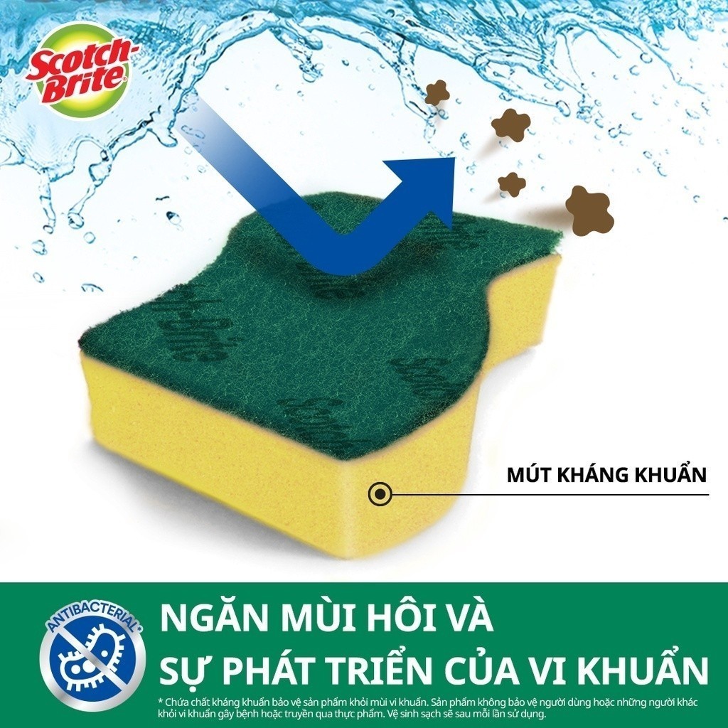 Ảnh Cước rửa chén 3M™ Scotch-Brite®, kháng khuẩn, 2 mặt chống trầy, gói 3 miếng, xanh/ hồng, Làm sạch các vết bẩn cứng đầu 4