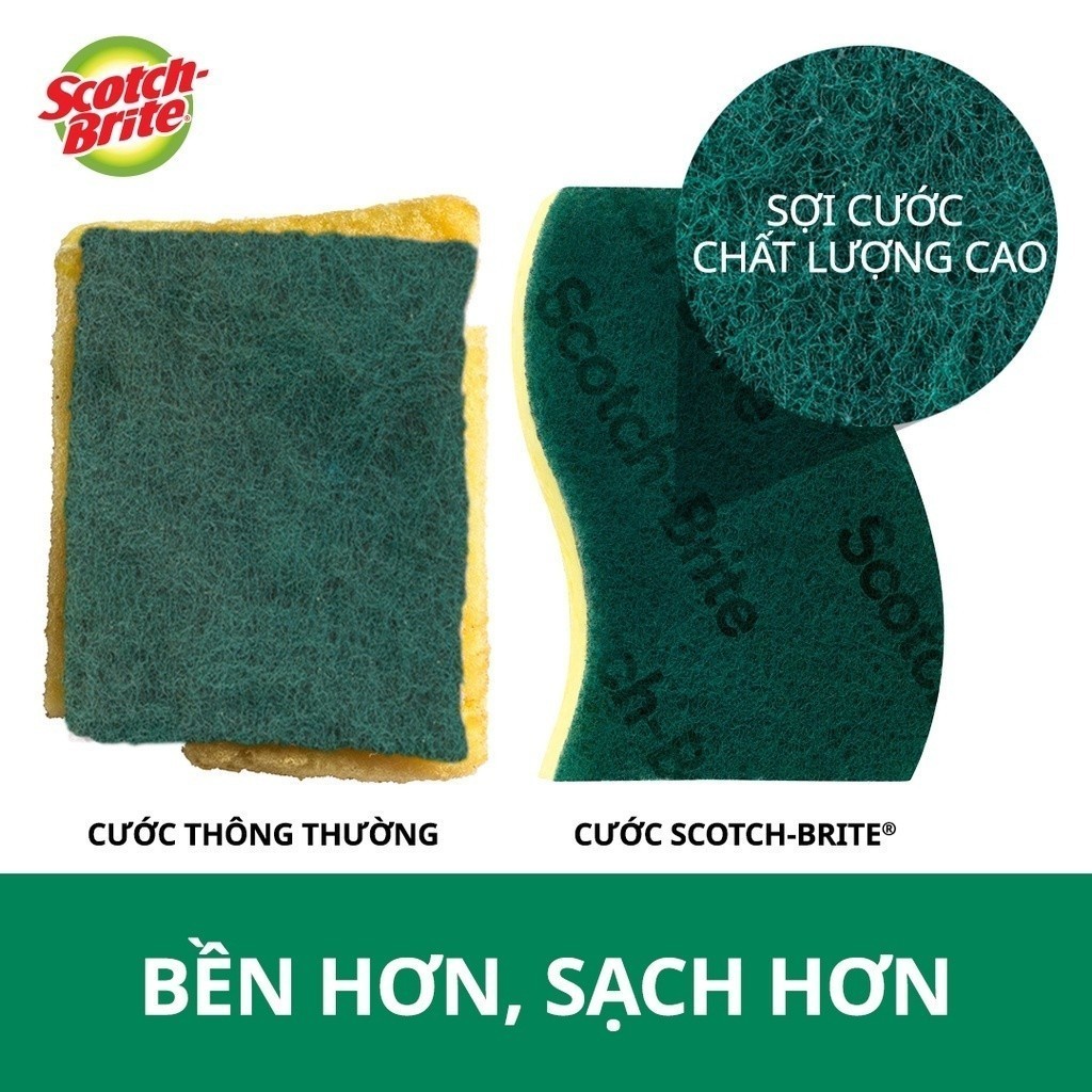 Ảnh Cước rửa chén 3M™ Scotch-Brite®, kháng khuẩn, 2 mặt chống trầy, gói 3 miếng, xanh/ hồng, Làm sạch các vết bẩn cứng đầu 3