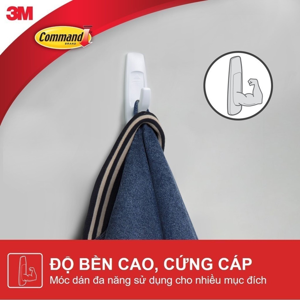Ảnh Móc dán tường chịu lực 2.2kg 3M™ Command™, 17003, độ bền cao, bám cực chắc, chịu lực 2.2kg, vỉ 1 cái 4