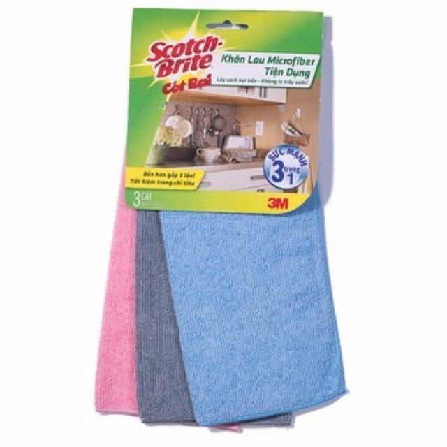 Ảnh Combo 3 Khăn lau đa năng 3M™ Scotch-Brite®, không để lại bụi, 30x30cm, Giúp lau chùi nhanh và sạch trên nhiều bề mặt 2