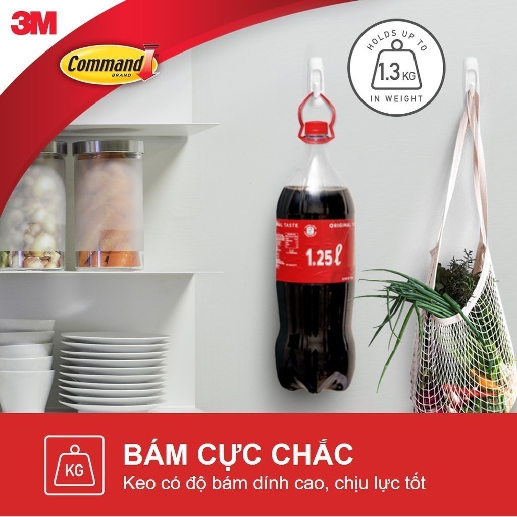 Ảnh Móc dán tường chịu lực 1.3kg 3M™ Command™, 17001, độ bền cao, bám cực chắc, chịu lực 1.3kg, vỉ 2 cái 3