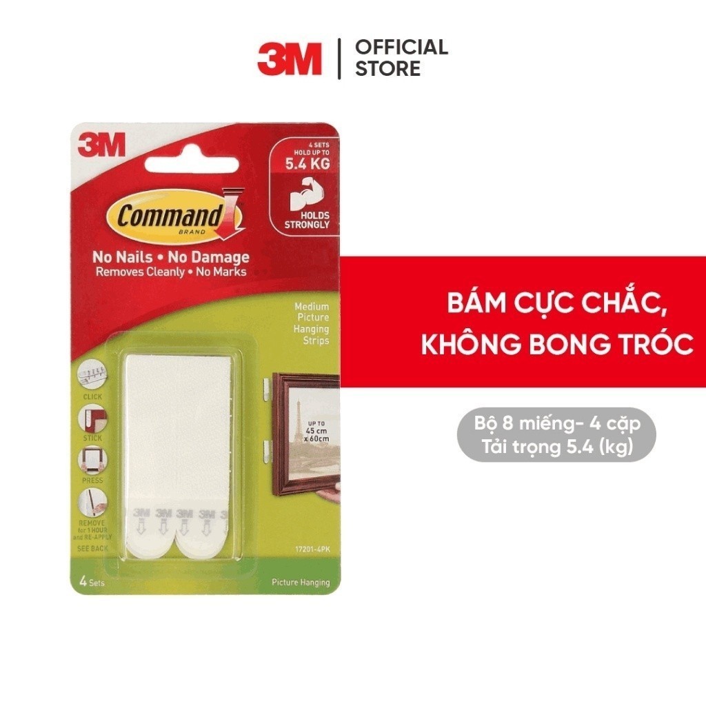 Ảnh Bộ 8 Miếng dán treo tranh 3M™ Command™, 17206, độ bền cao, bám cực chắc, tải trọng 5.4kg, Dùng treo tranh 2