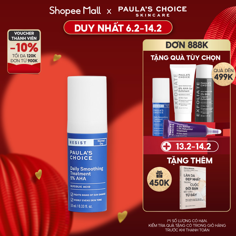 Kem loại bỏ tế bào làm mềm da chứa 5 AHA Paula's Choice Resist Daily