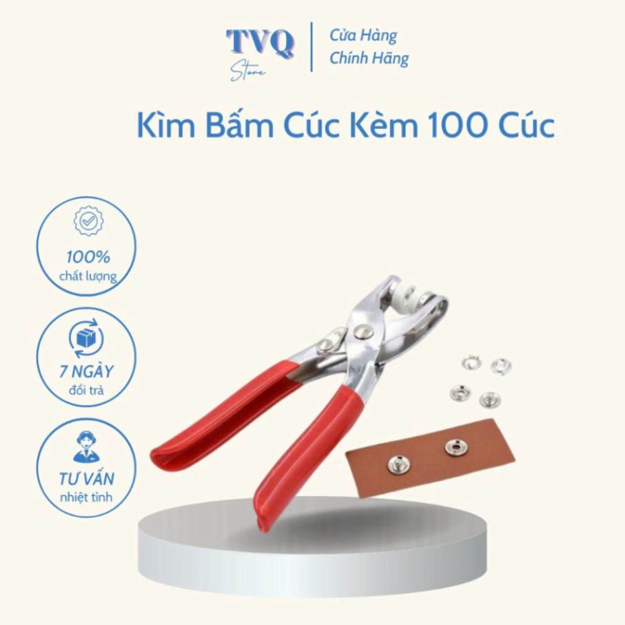Kìm Bấm Cúc Đa Năng Kèm 100 Chi Tiết Cúc Bằng Thép Không Gỉ (TVQ Store)