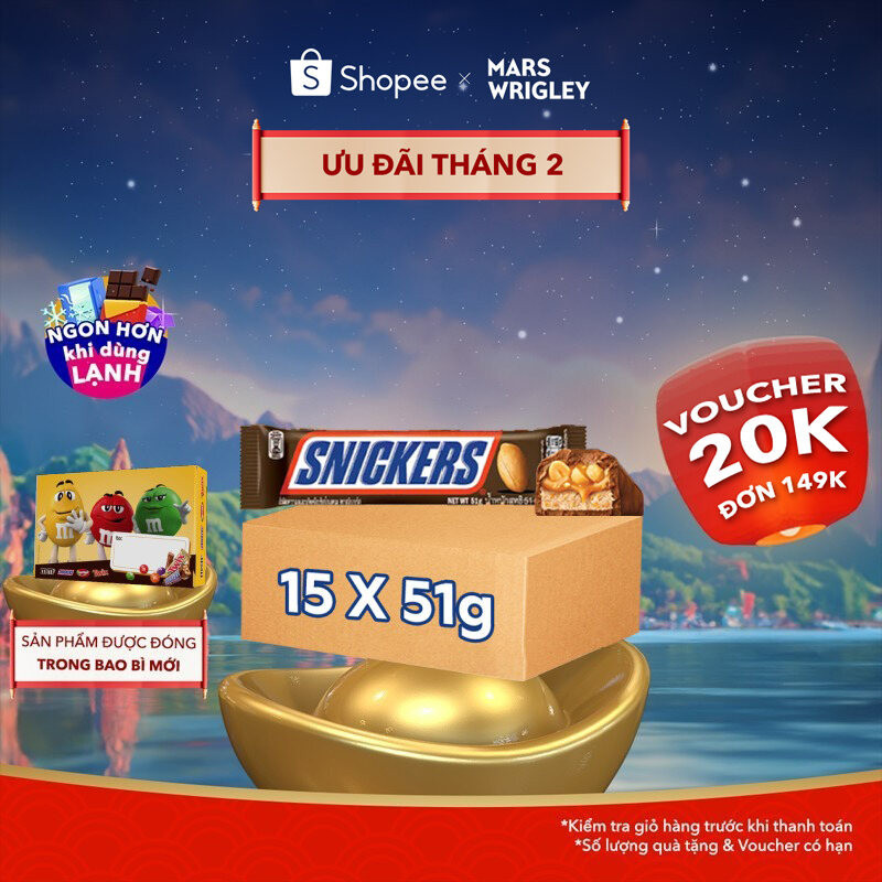 Combo 15 thanh kẹo Sô Cô la Snickers thanh 51g | Shopee Việt Nam