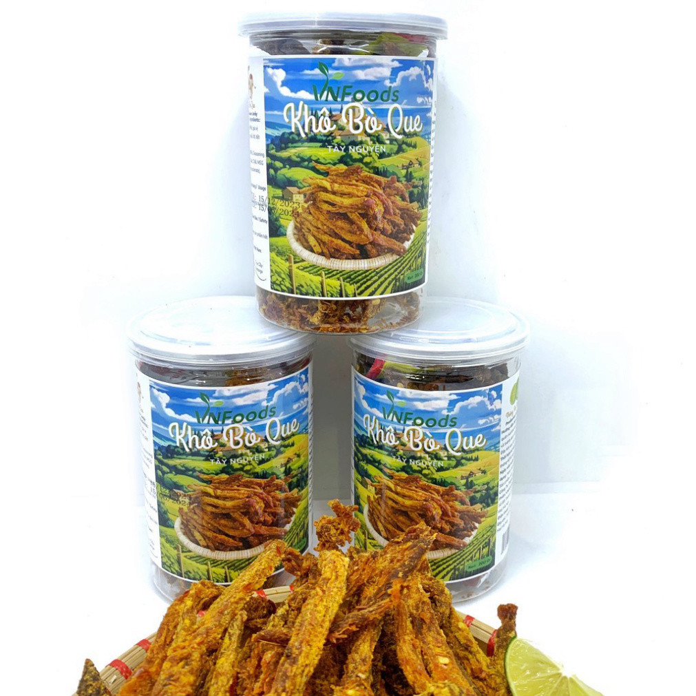 Khô Bò Que Tây Nguyên 200Gr Xuất Khẩu 100% Thịt Bò Tươi VNFoods
