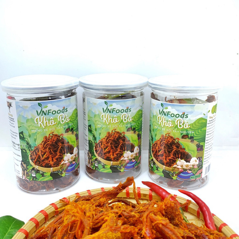 Khô Bò Miếng Xé Sợi Tây Nguyên 200Gr Đảm Bảo VSATTP VNFoods
