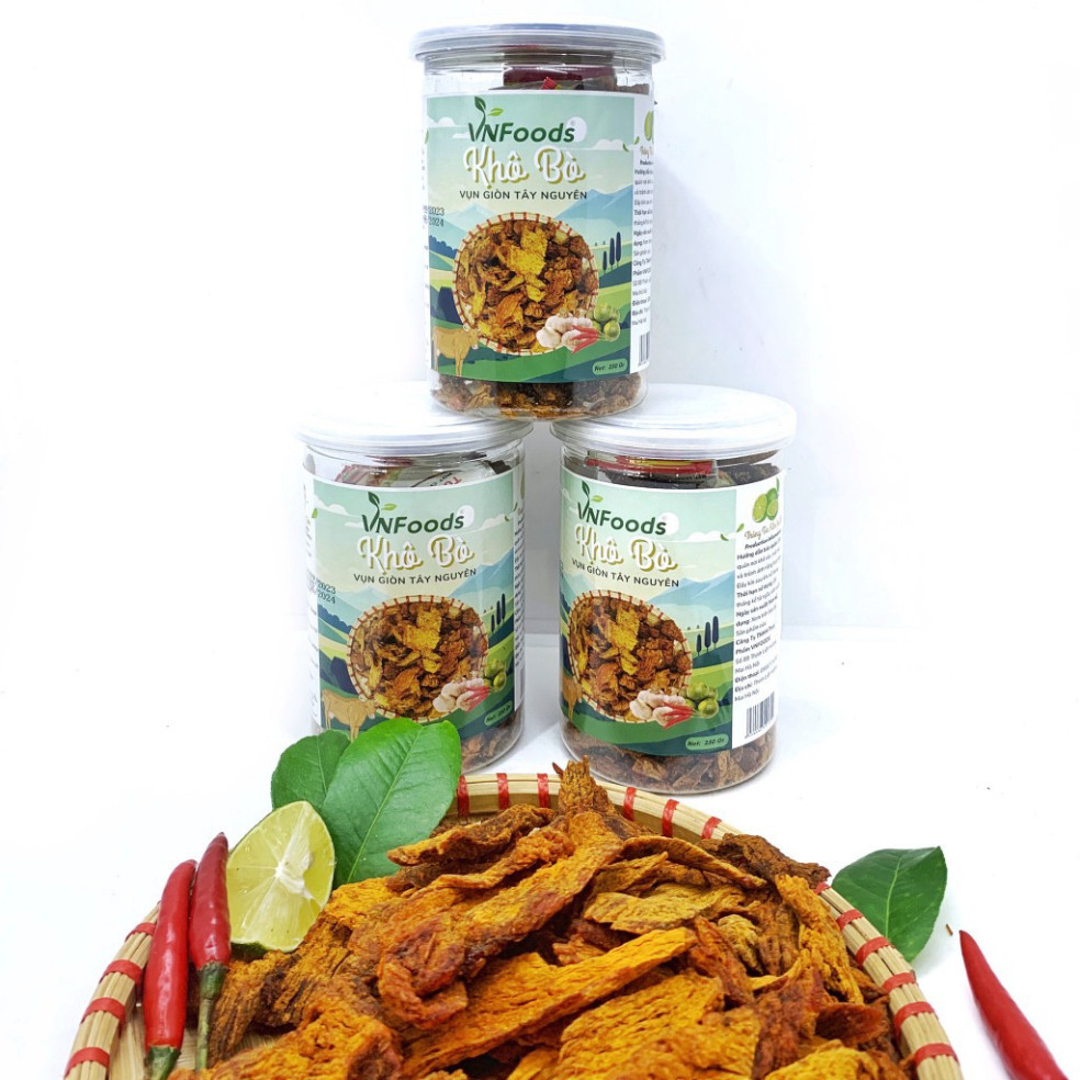 Khô Bò Vụn Giòn Tây Nguyên 250Gr Xuất Khẩu Cay Vừa Chuẩn Vị VNFoods