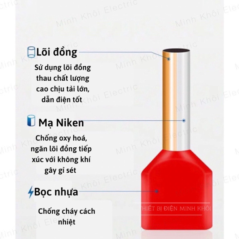Cos Pin Rỗng Đôi túi 100c, Cos kim đôi, cốt kim thông, đầu cốt bấm dây Cao Cấp