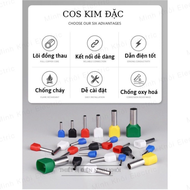 Cos Pin Rỗng Đôi túi 100c, Cos kim đôi, cốt kim thông, đầu cốt bấm dây Cao Cấp