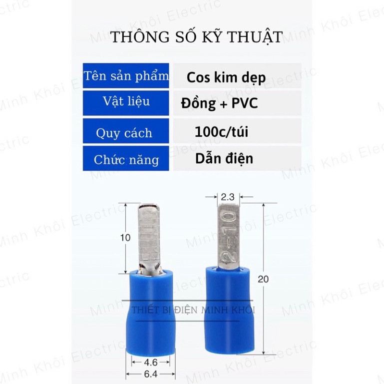 Cos Kim Dẹt Bọc Nhựa 100c, cos pin dẹp, đầu cốt kim dẹp, cốt pin dẹt nối điện Cao Cấp