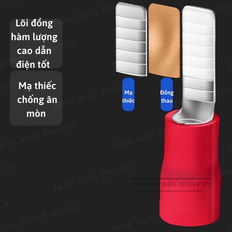 Cos Kim Dẹt Bọc Nhựa 100c, cos pin dẹp, đầu cốt kim dẹp, cốt pin dẹt nối điện Cao Cấp