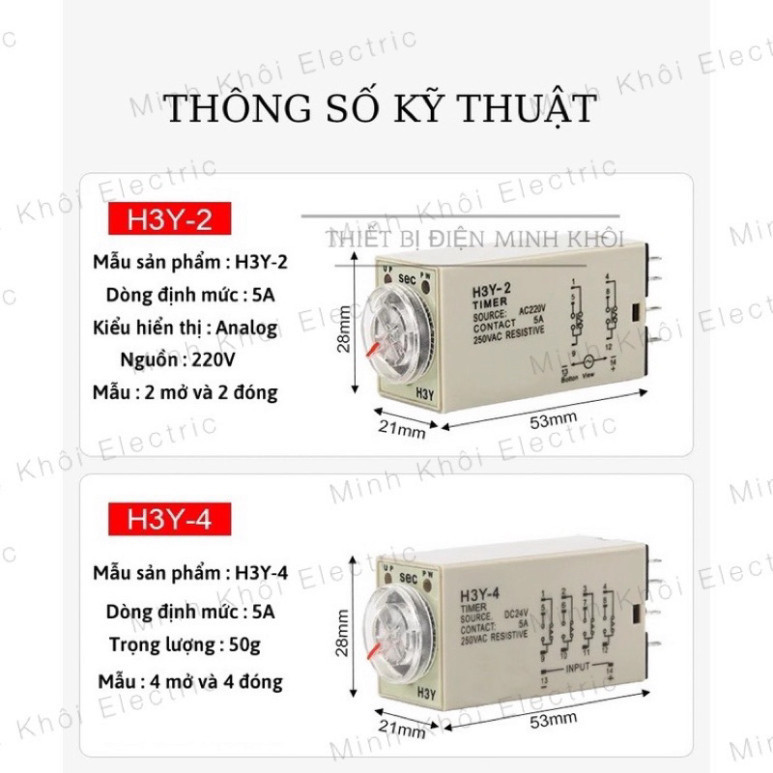 Rơ le thời gian H3Y-2, H3Y-4 Các Loại Kèm Đế, công tắc hẹn giờ, relay thời gian, timer hẹn giờ, timer cơ Cao Cấp