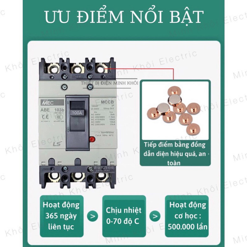 Aptomat Khối 3 Pha LS ABE và ABN 20A ~ 100A, cầu dao điện MCCB LS 3P ABN, ABE, cầu dao tự động, át khối, atomat, CB khối