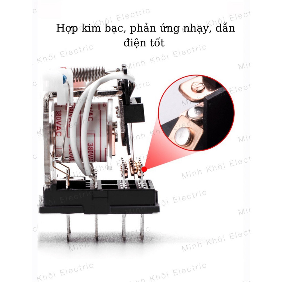 Rơ le trung gian Chint 8 và 14 chân kèm đế,relay Chint 220V,24V,12V, relay trung gian chint, ro le trung gian Cao Cấp