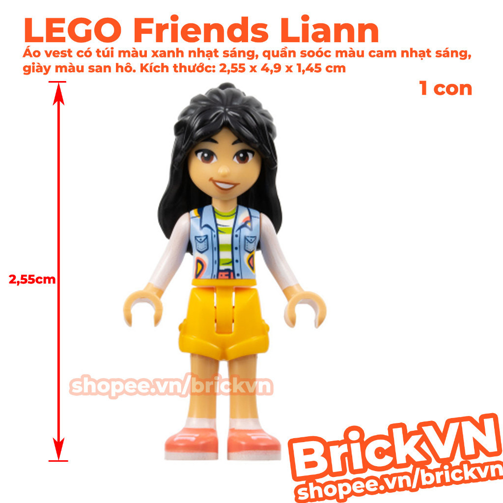 Nhan V t LEGO Friends Liann Ao vest co tui mau xanh nh t sang qu n sooc mau cam Shopee Vi t Nam