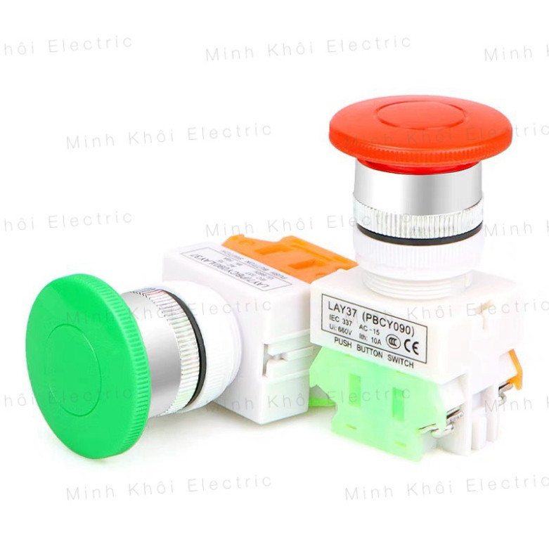 Nút nhấn nhả có đèn phi 22 đầu nấm,nút nhấn tủ điện chống nước dạng nấm, công tắc nút nhấn tự động,công tắc nút nhấn đề