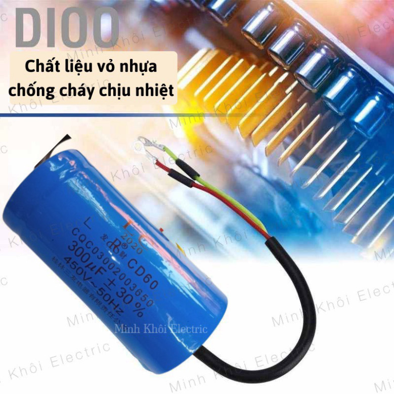 Tụ Khởi Động Mô Tơ, tụ điện LC, tu điện khởi động động cơ, tu đề 450VAC - Xanh Dương 200uF, 300uF Cao Cấp