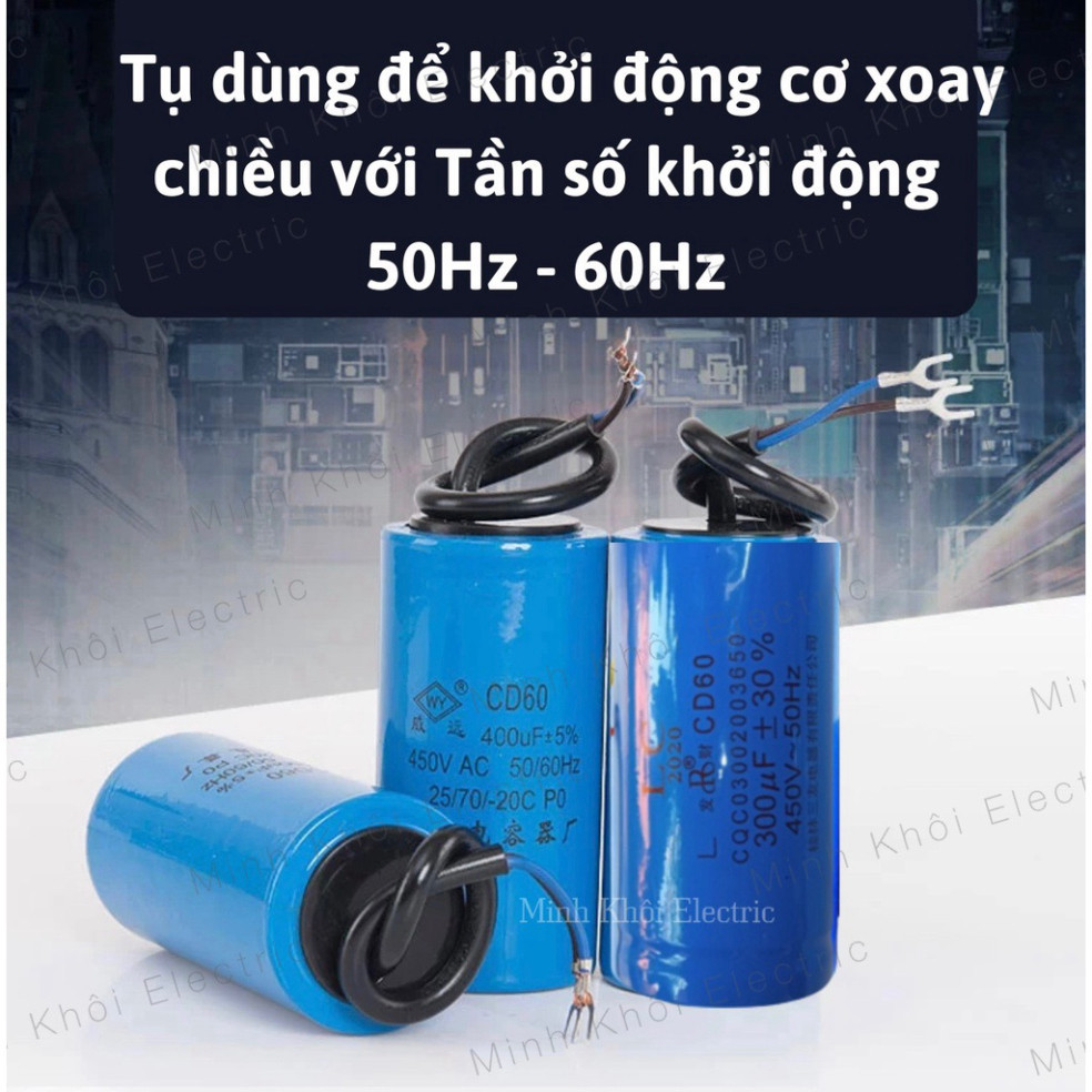 Tụ Khởi Động Mô Tơ, tụ điện LC, tu điện khởi động động cơ, tu đề 450VAC - Xanh Dương 200uF, 300uF Cao Cấp