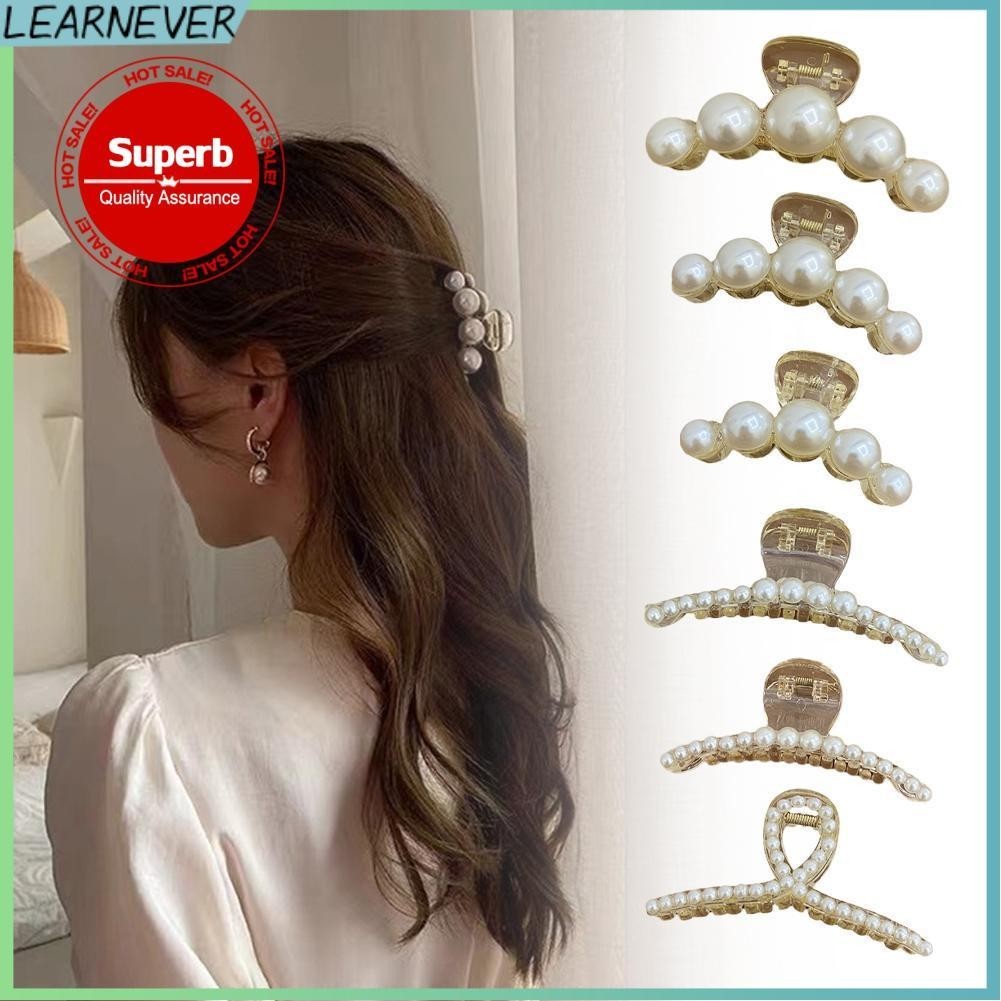 LEARNEVER Kẹp Tóc Xoăn Đính Ngọc Trai Giả Phong Cách Hàn Quốc Dành Cho Nữ h9j9