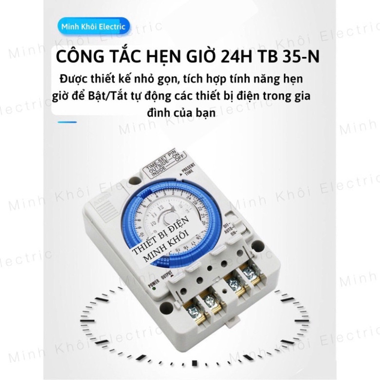 công tắc hẹn giờ cơ rơ le timer 24h camsco TB35N,công tắc thời gian,bộ hẹn giờ,đồng hồ hẹn giờ cơ,thiết bị tủ điện Cao C