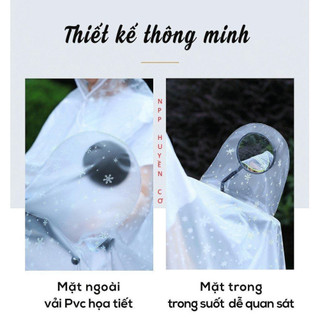Áo mưa Choàng đi xe máy hoa tuyết trong suốt có kính che mặt Áo mưa 1 đầu, 2 đầu