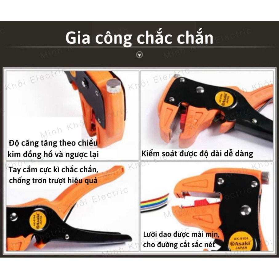 Kìm tuốt dây điện mỏ quạ Asaki AK-9104, kềm tuốt dây mỏ vịt, kìm tuốt dây điện ngang, kìm cắt dây Cao Cấp