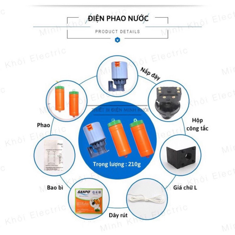 Phao Điện Tự Ngắt Hàng Chuẩn, phao điện bồn nước an toàn bơm nước, bể nước tự động,chống cạn Cao Cấp